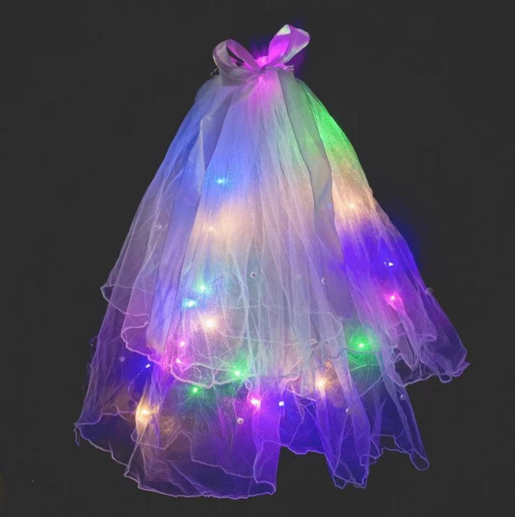 LED Light-Up Wedding Veil with Hair Clip for Women and Kids