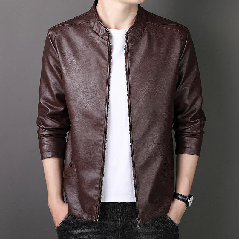 Men's short coat with thick padding in leather