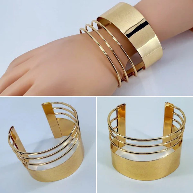 Gold Finish Layered Adjustable Cuff Bracelet