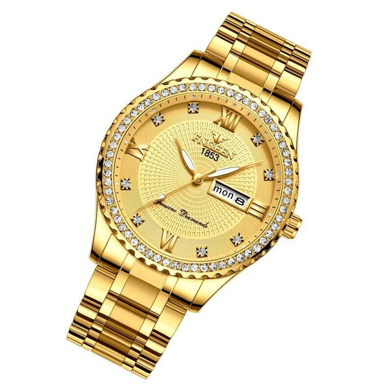 Waterproof Gold Men'S Watch Classic Stainless Steel Quartz Analog Business Gift