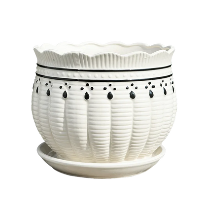 Flower Pot Ceramic Simple with Tray Creative Extra Large Household Beiouyang Terrace Green Plant Bonsai