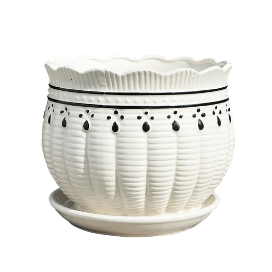 Flower Pot Ceramic Simple with Tray Creative Extra Large Household Beiouyang Terrace Green Plant Bonsai