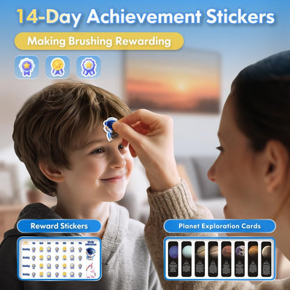 Kids Electric Toothbrush Rechargeable Age 3-5-6-12-18 Year Old, Sonic Toothbrush Kids with Timer 3 Modes 4 Vibrating Heads Habit Stickers Tooth Brush for Girls Boys and Childrens (Astronaut Black)