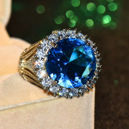 Luxury Female Big Blue Stone Ring Silver Color Wedding Rings for Women 2019 New Year Fashion Engagement Ring Jewelry Gifts