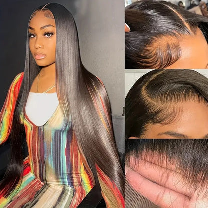 Lady with a middle-parted, long straight hair wearing a full head covering.