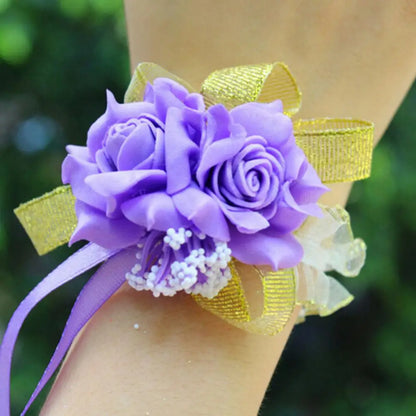 Yarn Foam Rose Flowers Bridesmaid Wrist Corsage Wedding Party Ribbon Bracelet Bridal Wrist Corsage