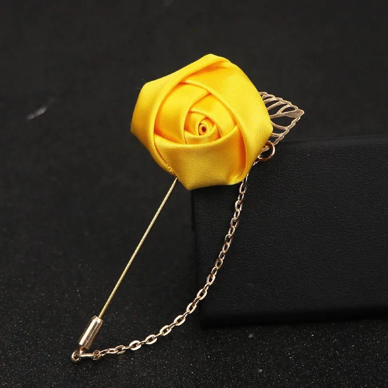 LKY Fr Boutonniere Corsage Wedding Boutonniere Pin for Men Women Silk Buttonhole Groomsmen Party Prom Suit Accessories Brooches