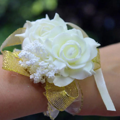 Yarn Foam Rose Flowers Bridesmaid Wrist Corsage Wedding Party Ribbon Bracelet Bridal Wrist Corsage