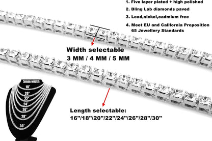 Gold Silver Iced Out Diamond Tennis Chain Necklace for Men Women, Rhinestone Tennis Necklaces for Women and Teens, Tennis and Cuban Link Chains 18-30 Inches