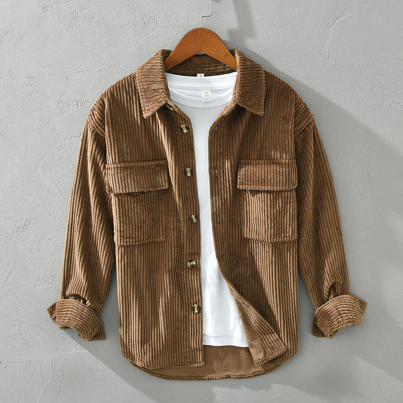 Men's Corduroy Long Sleeve Shirt Casual Loose Jacket