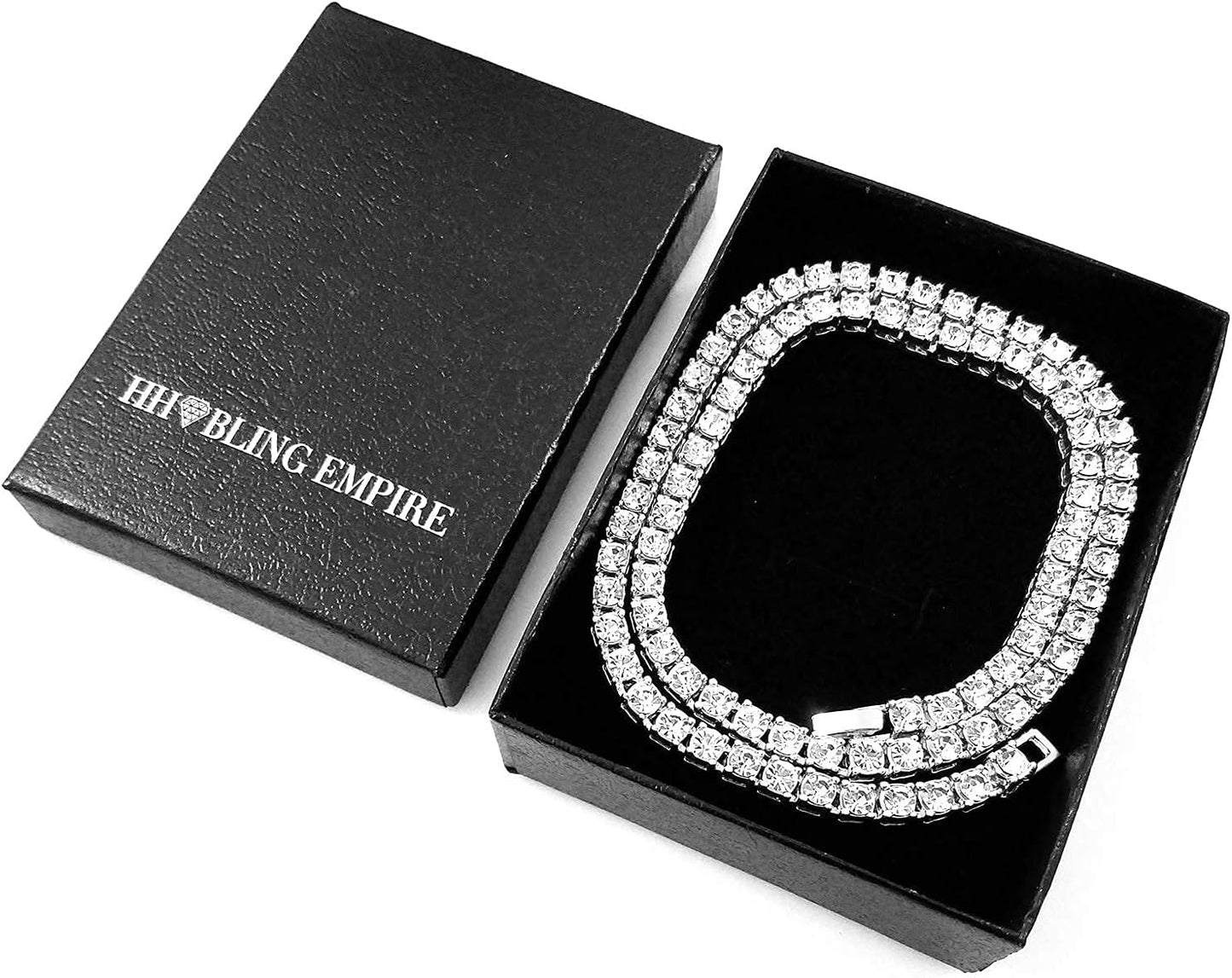 Gold Silver Iced Out Diamond Tennis Chain Necklace for Men Women, Rhinestone Tennis Necklaces for Women and Teens, Tennis and Cuban Link Chains 18-30 Inches