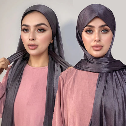 High Quality Instant Hijab with Band Muslim Women Hijab Plain Premium Scarf Bright Silk Headscarves Wide Edges Shawl
