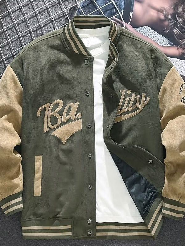 Leather suede baseball jersey