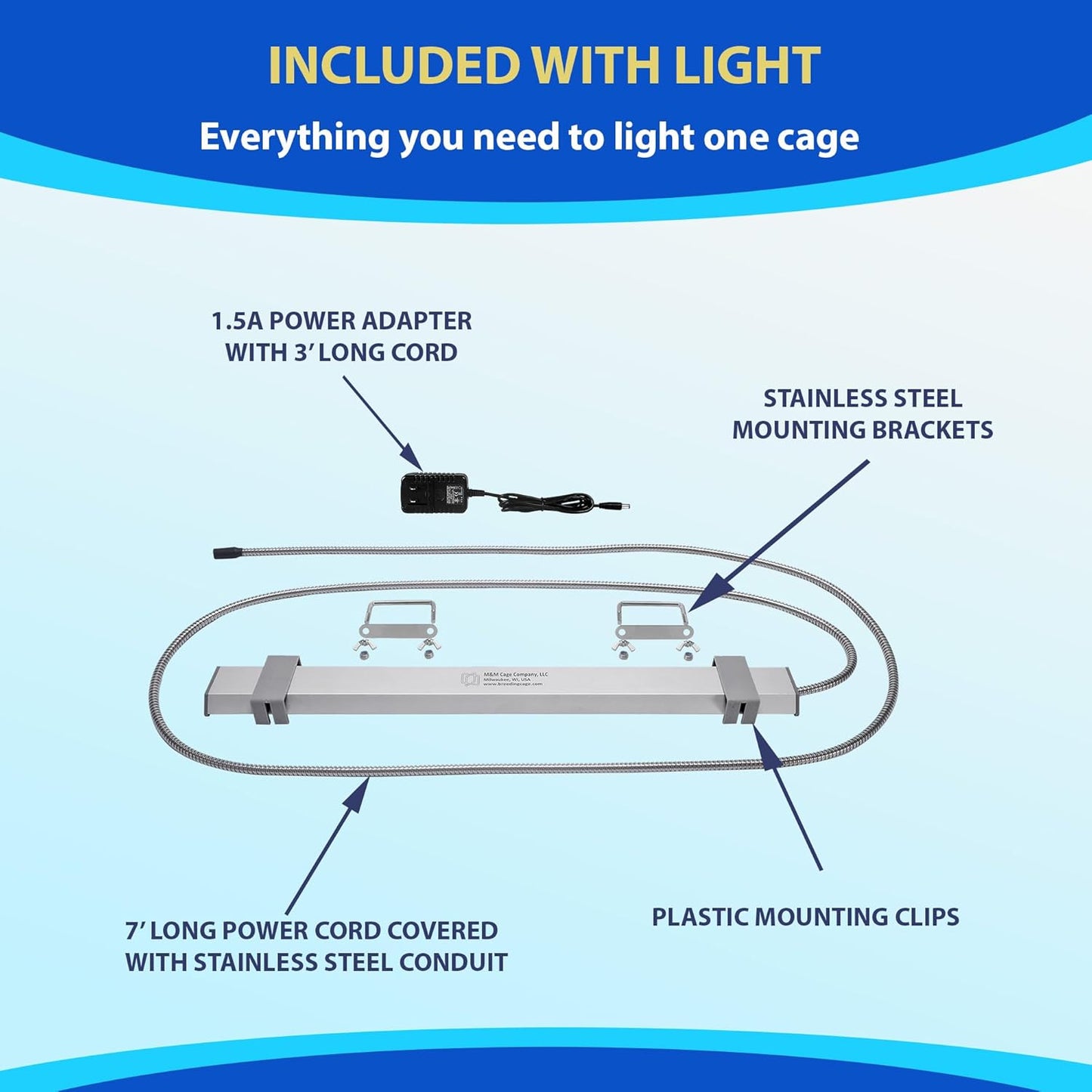 Happybird Full Spectrum LED Lighting for Bird Cages with Chew Guard - Safe and Easy to Install 18" Light for Hookbill Birds