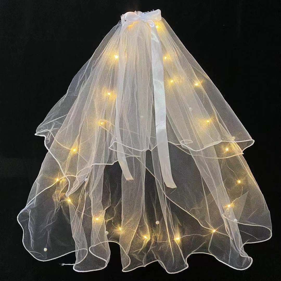 LED Light-Up Wedding Veil with Hair Clip for Women and Kids