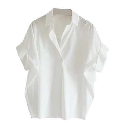 2025 Summer Shirts Women Shirt Fashion Loose Solid Tops Short Sleeved Blouse Casual Solid Buttons Down Blusas