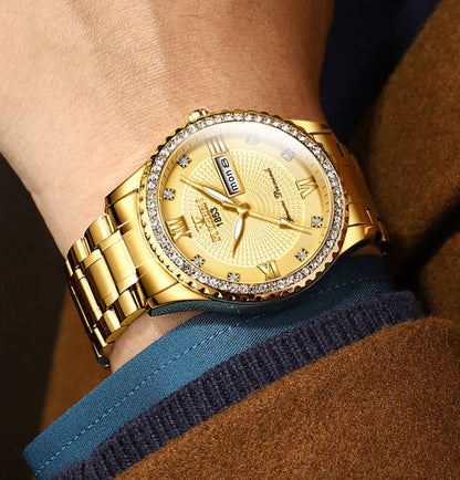 Waterproof Gold Men'S Watch Classic Stainless Steel Quartz Analog Business Gift