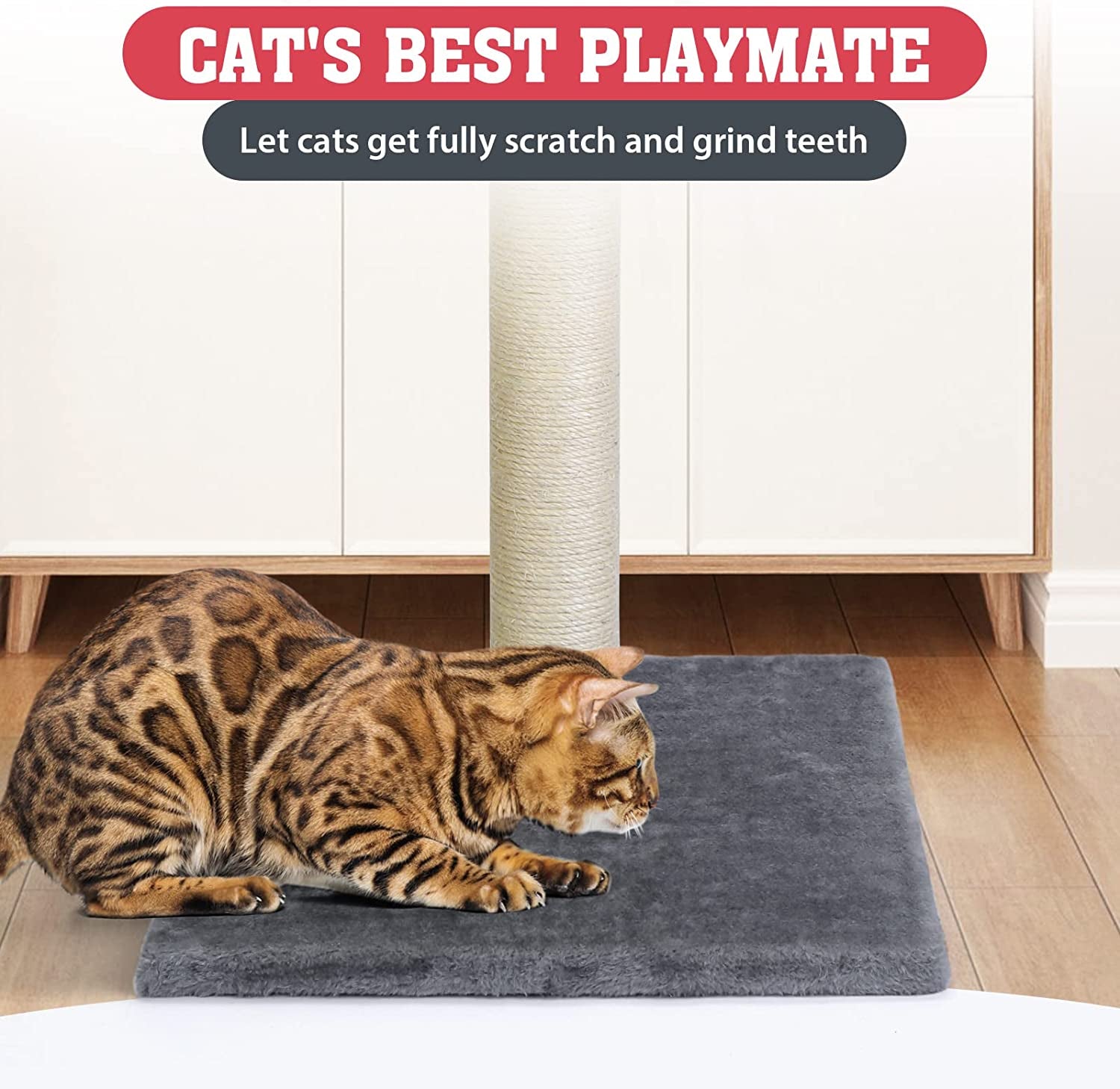 31-Inch Tall Cat Scratching Post with Hanging Ball - Durable Indoor Scratcher for Large Cats - Stable Cat Furniture with Sisal Rope - Grey