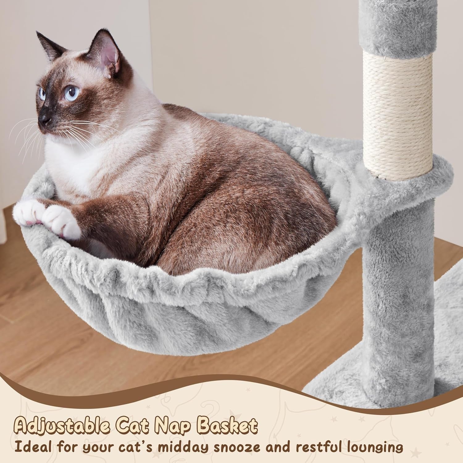 63.5-Inch Multi-Level Cat Tree Tower with Scratching Posts, Platforms, and Hammock - Cat Activity Center for Kittens and Cats