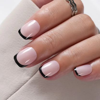 24pcs Wearable Nails Patch With Adhesive Kit Silver Black Leopard Print Edge Solid Color False Nail Manicure Art Gift Removable