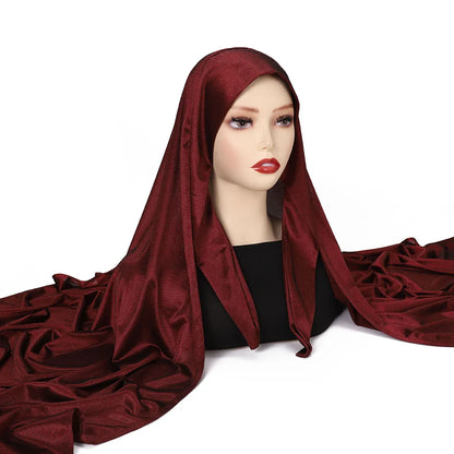 High Quality Instant Hijab with Band Muslim Women Hijab Plain Premium Scarf Bright Silk Headscarves Wide Edges Shawl