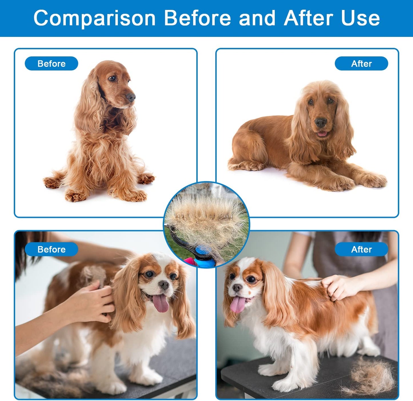 Professional Dog Grooming Brush - 2-in-1 Undercoat Rake and Dematting Comb for Small Dogs and Cats (Small Blue)
