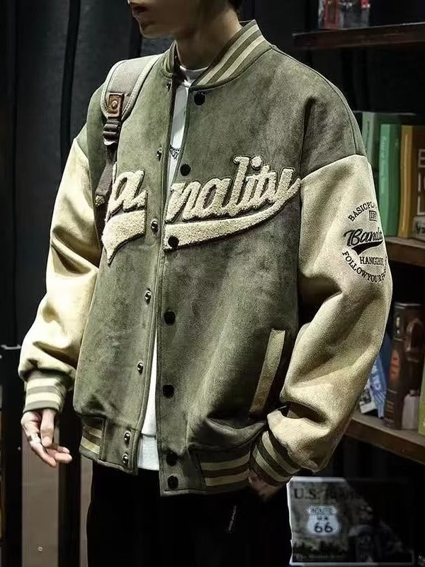 Leather suede baseball jersey