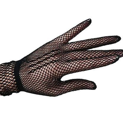 652F Women Girls Summer UV-Proof Mesh Net Gloves Solid Color Full Finger Mittens for Wedding 80s Retro Party