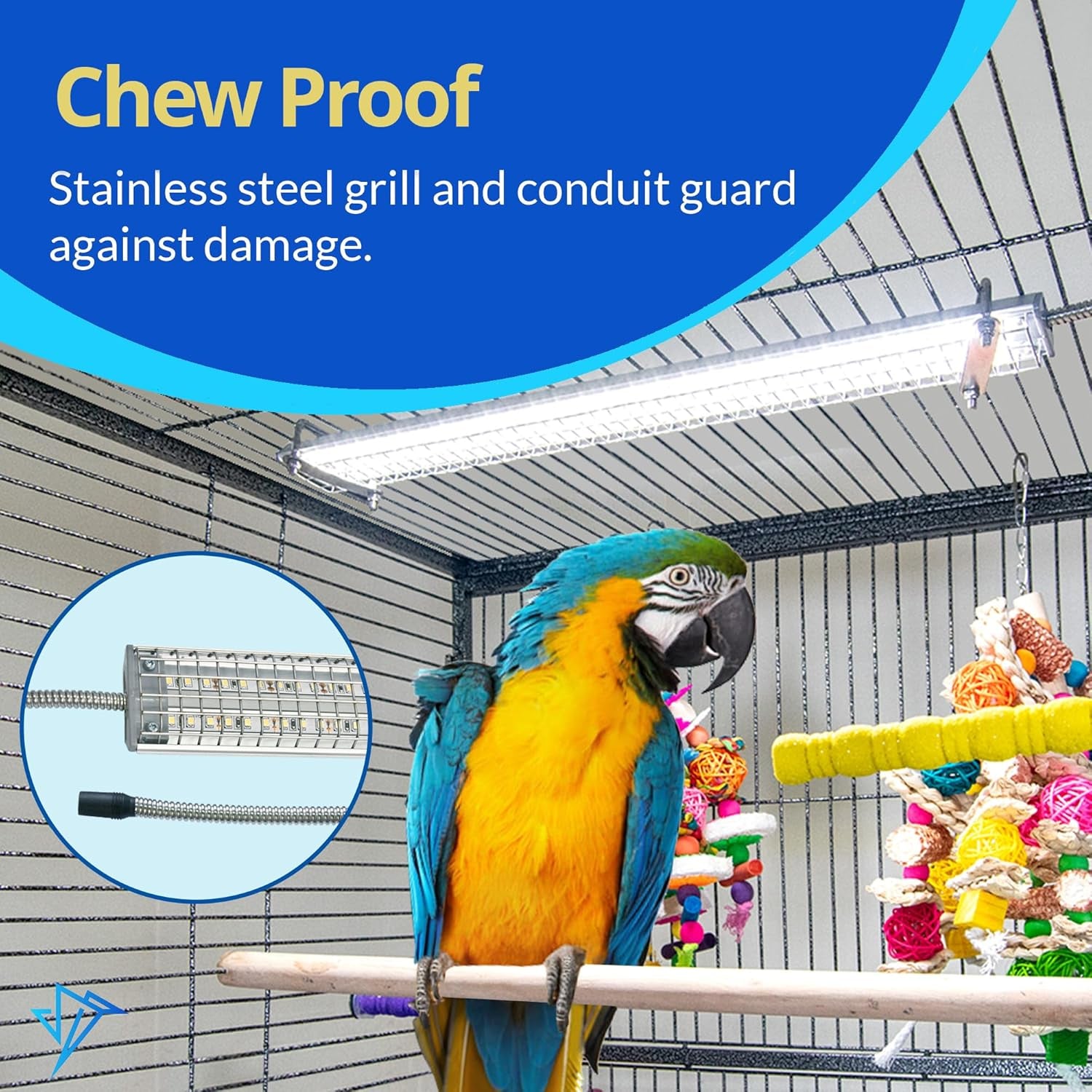 Happybird Full Spectrum LED Lighting for Bird Cages with Chew Guard - Safe and Easy to Install 18" Light for Hookbill Birds