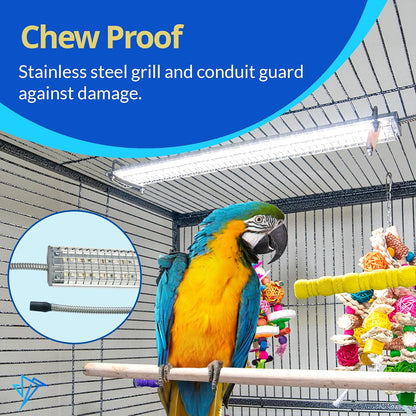 Happybird Full Spectrum LED Lighting for Bird Cages with Chew Guard - Safe and Easy to Install 18" Light for Hookbill Birds