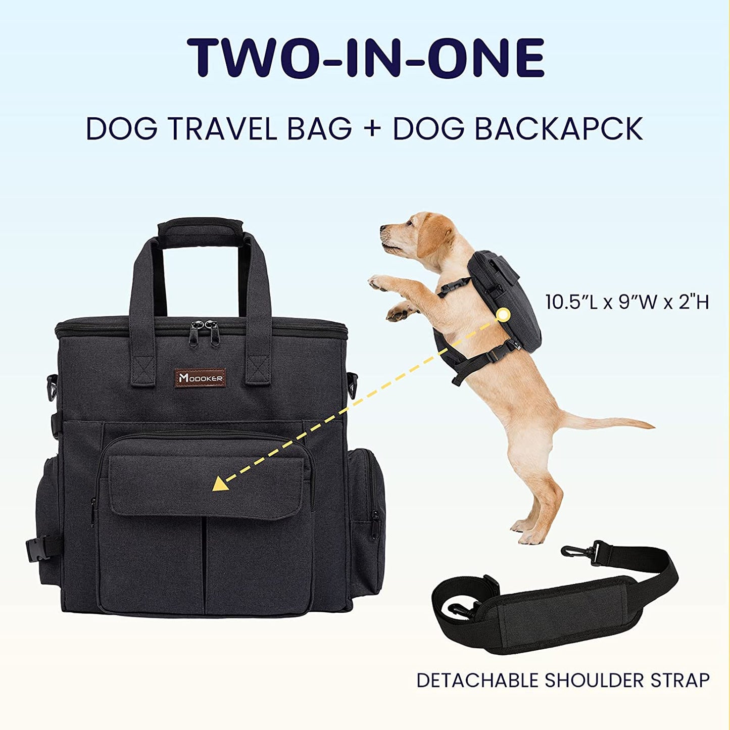 Professional Dog Travel Bag with Collapsible Bowls, Backpack, Airline-Approved Organizer, and Travel Food Containers - Black