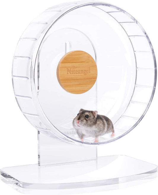 Premium Silent Hamster Exercise Wheel: Adjustable Stand for Small Animals (S, Transparent)