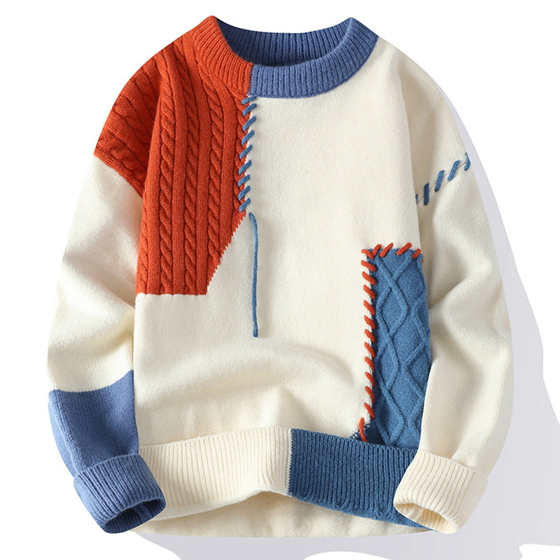 Color Blocked Loose Fit Knit Sweater for Men