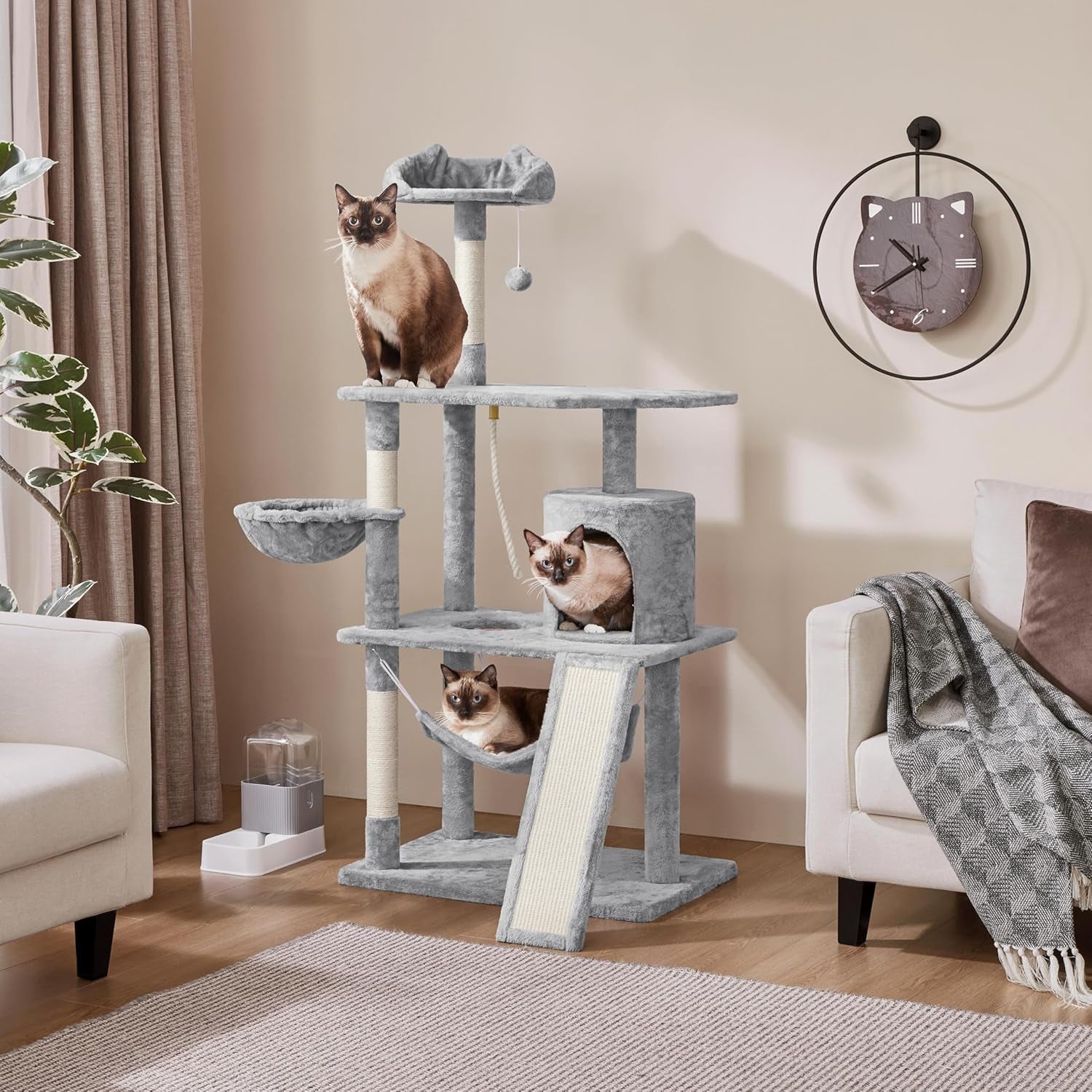 63.5-Inch Multi-Level Cat Tree Tower with Scratching Posts, Platforms, and Hammock - Cat Activity Center for Kittens and Cats