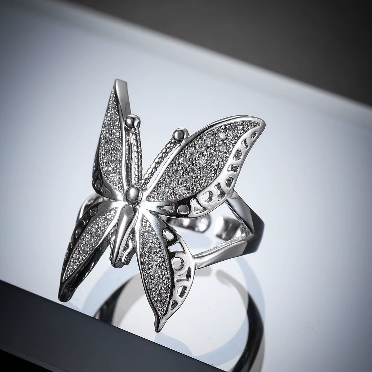 Fashion Female Rings 925 Sterling Silver Hollown Butterfly Shaped Opening Rings for Women Promise Love Wedding Jewelry Anillos