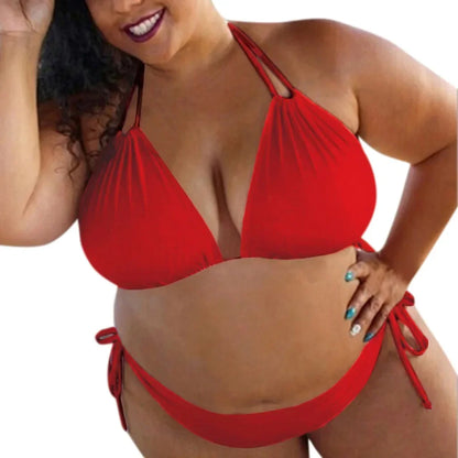 Sexy 2 Piece Set Large Size Bikini Set Large Cup Swimwear Women Halter Swimming Suit Beach Plus Size Cover Up Swimsuit
