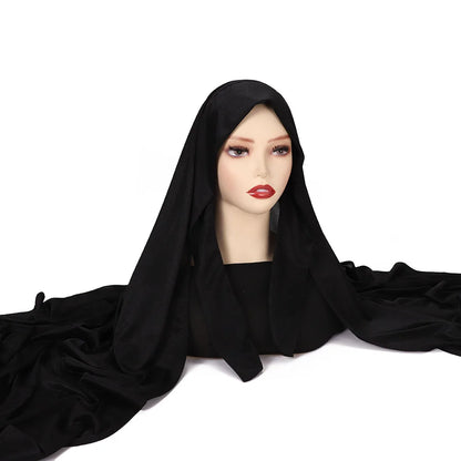 High Quality Instant Hijab with Band Muslim Women Hijab Plain Premium Scarf Bright Silk Headscarves Wide Edges Shawl