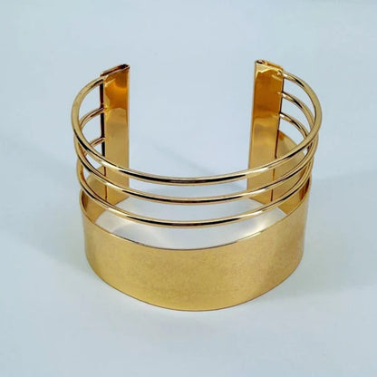 Gold Finish Layered Adjustable Cuff Bracelet