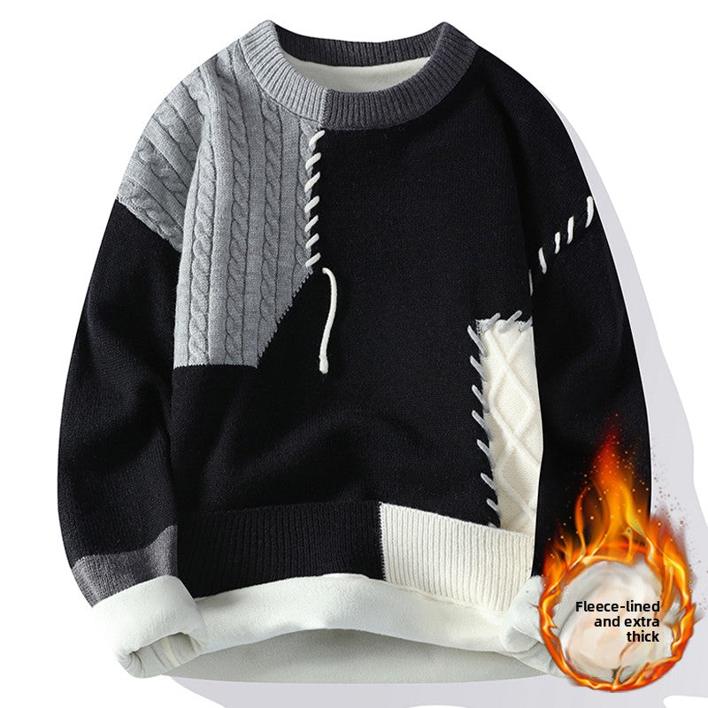 Color Blocked Loose Fit Knit Sweater for Men