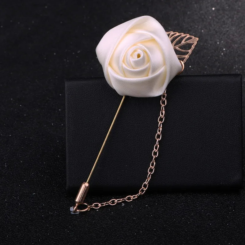 LKY Fr Boutonniere Corsage Wedding Boutonniere Pin for Men Women Silk Buttonhole Groomsmen Party Prom Suit Accessories Brooches