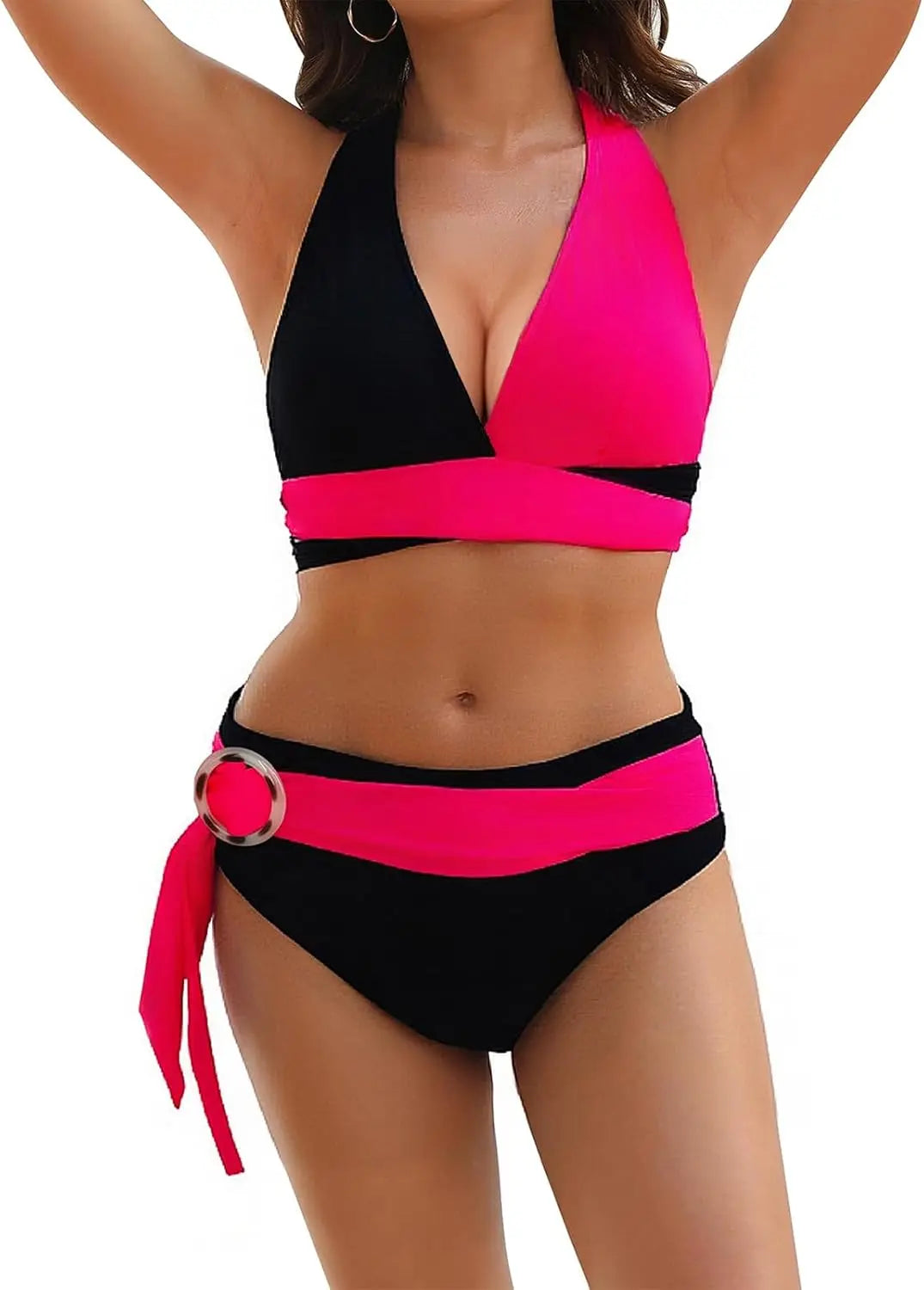 Womens One Piece Swimsuits-Sexy Deep V Neckline Tummy Control Bathing Suit Slimming Mesh Swimwear