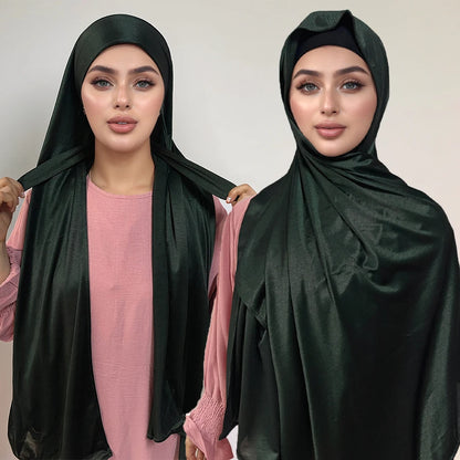 High Quality Instant Hijab with Band Muslim Women Hijab Plain Premium Scarf Bright Silk Headscarves Wide Edges Shawl