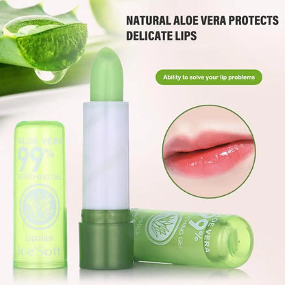 Aloevera Color Changing Lip Balm Moisturizing Lipstick Waterproof Long-lasting for Women Colorful Changeable Lip Care
