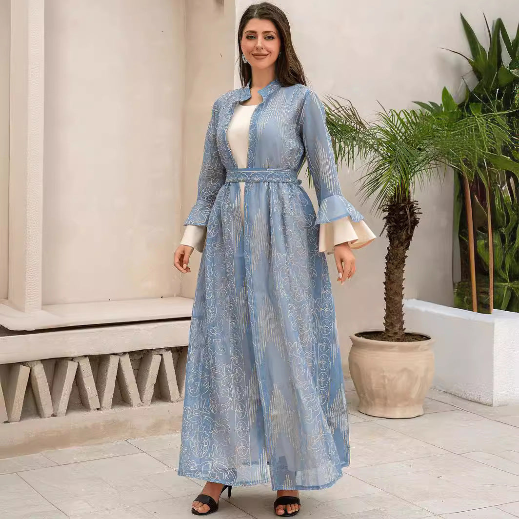 Muslim Women Robe Lotus Leaf Sleeve New Mesh dress