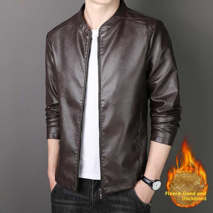 Men's short coat with thick padding in leather