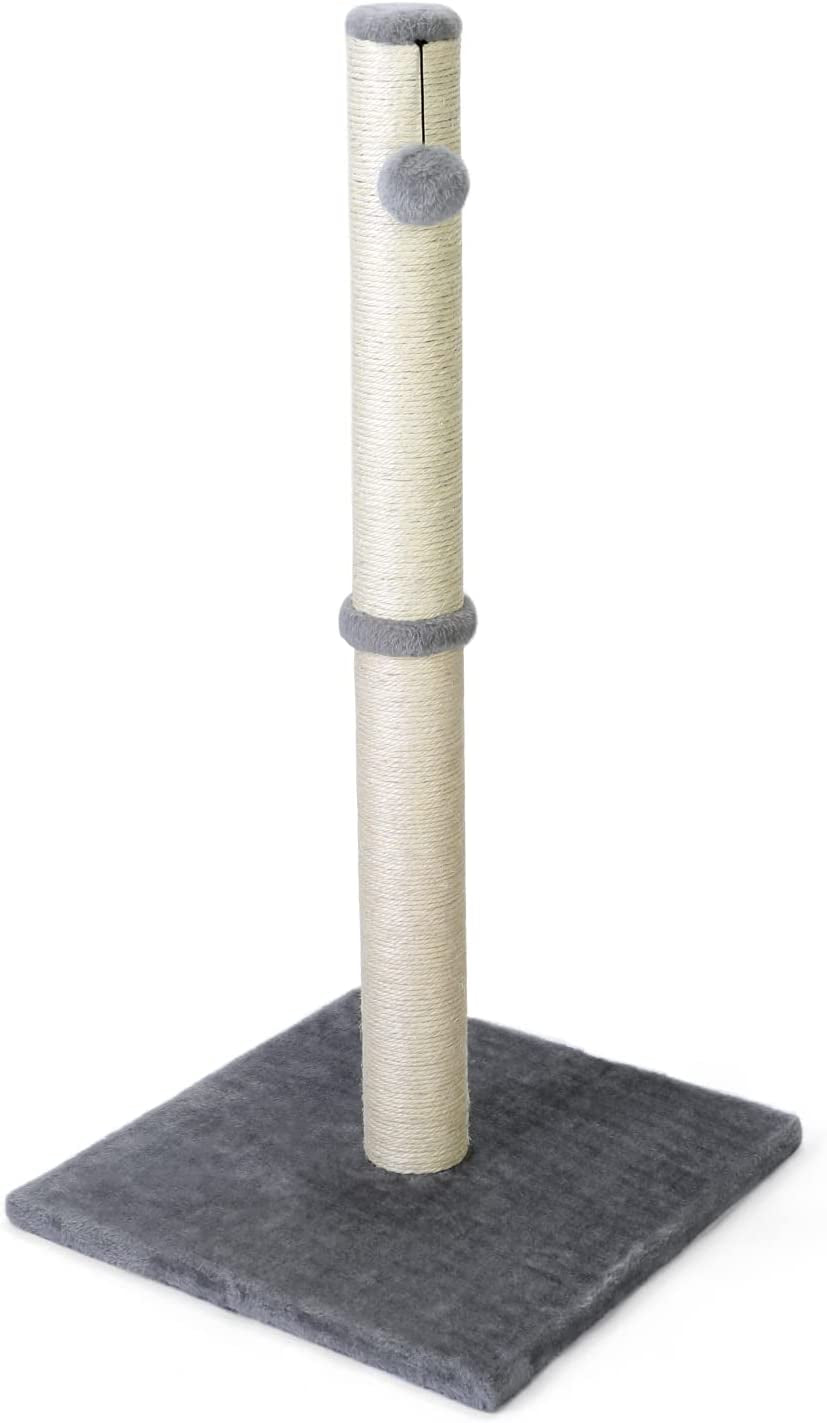 31-Inch Tall Cat Scratching Post with Hanging Ball - Durable Indoor Scratcher for Large Cats - Stable Cat Furniture with Sisal Rope - Grey