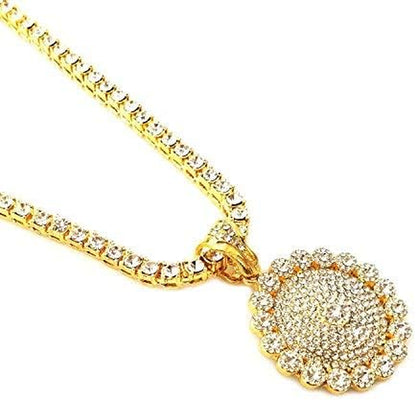 14K Gold Silver Plated Hip Ho Rapper Pendant Chain Necklace for Men, Iced Out Diamond King Pendant with Rope Tennis Chains 22 Inch