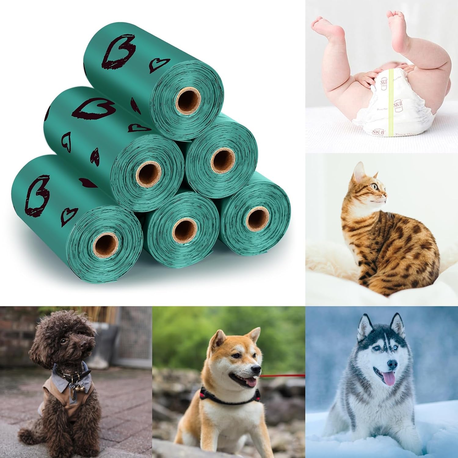 Dog Waste Bag Rolls - 540 Count Extra Thick, Leak-Proof, Scented Poop Bags with Dispenser in Dark Green
