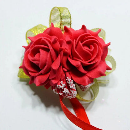 Yarn Foam Rose Flowers Bridesmaid Wrist Corsage Wedding Party Ribbon Bracelet Bridal Wrist Corsage
