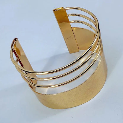 Gold Finish Layered Adjustable Cuff Bracelet
